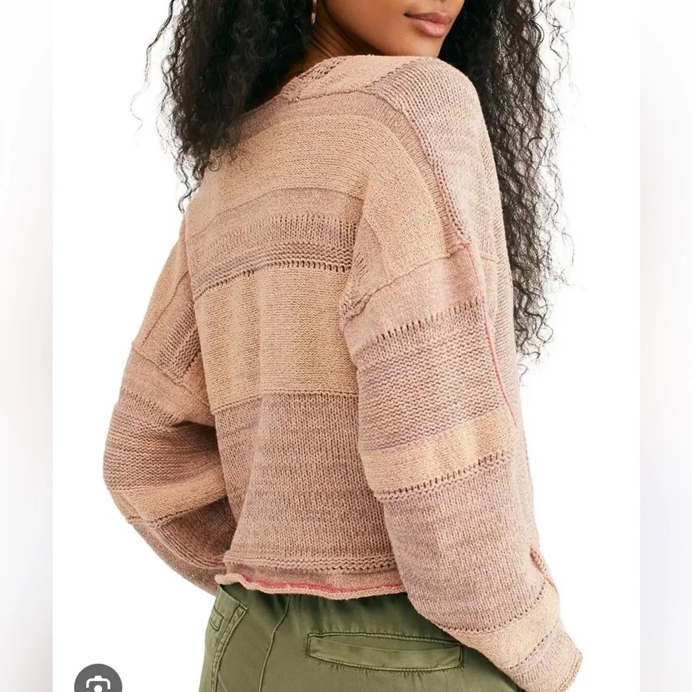 Free People Lemonade Stand Textured Vneck Sweater Size M Bohemian - Picture 3 of 15